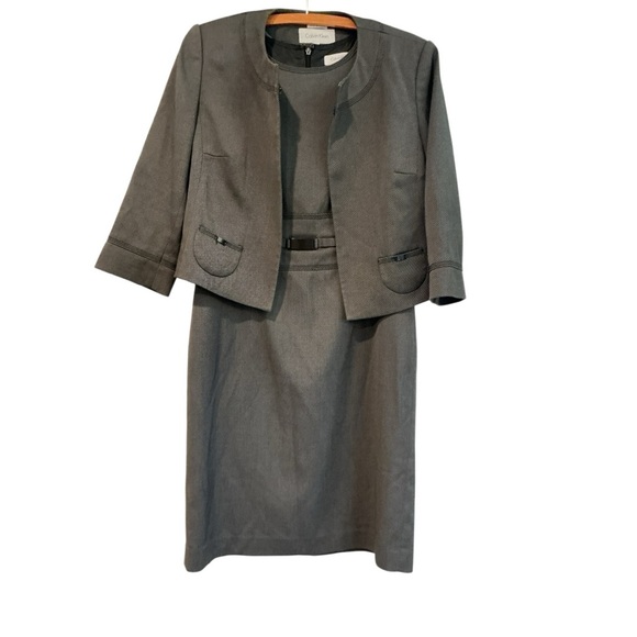 Calvin Klein 2 Piece Dress Suit Gray Sheath Dress & Jacket Size 6 Career Office - Picture 12 of 13